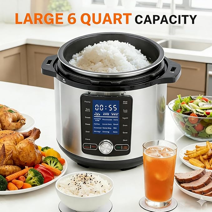 HealSmart 24-in-1 Electric Pressure Cooker 6.3 Quart, Non-Stick Stainless Steel Multi Cooker for Slow Cooking, Yogurt Maker, Steam, Rice, Bake, Dishwasher Safe, Silver