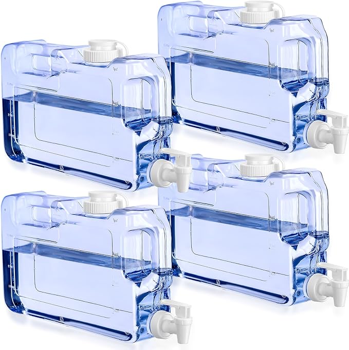 Funnymoom 4 Pcs Drink Dispenser for Fridge Refrigerator Plastic Reusable Water Dispensers Bottle with Spigot Bpa Free for Party Outdoors Home Office Activities(blue, 1.1 Gallon)