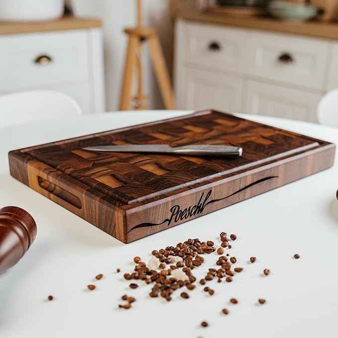 Handmade Personalized Walnut End Grain Cutting Board – Custom Engraved Wood Chopping Block, Perfect Gift for Home Chefs by GrainWoods (22x16x2 Inches)