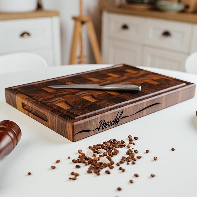 Handmade Personalized Walnut End Grain Cutting Board – Custom Engraved Wood Chopping Block, Gift for Home Chefs by GrainWoods (16x10x2 Inches)