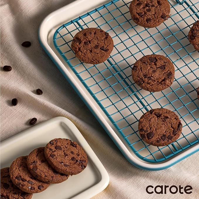 CAROTE 6-Piece Ceramic Baking Pans Set, Aluminized Steel Bakeware Sets, Toxin-Free Nonstick Stackable Oven Pans with Cookie Sheet, Muffin Pan, Loaf Pan, Round & Square Cake Pan, Cooling Rack