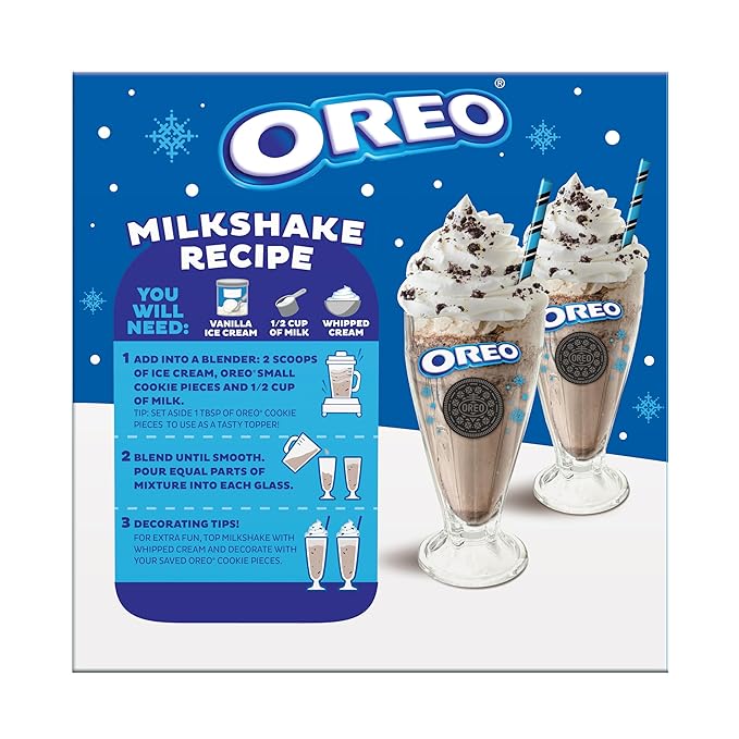 Frankford Candy OREO Cookies and Cream Milkshake Gift Set with Cookie Pieces, 2 Glass Cups, 2 Straws, and Ice Cream Scoop