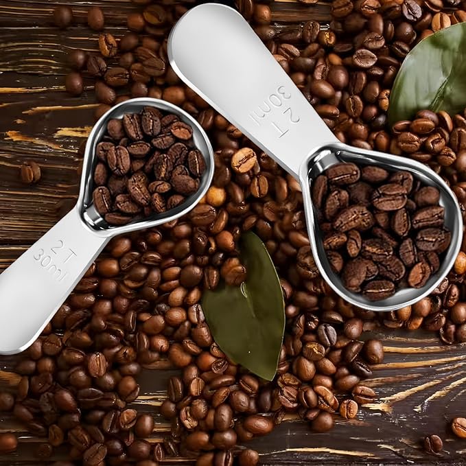 Stainless Steel Coffee Scoop Set - 3 Pc Measuring Spoons (2Tbsp & 1 Tbsp Scoop) for Ground Coffee, Tea, Sugar Or Flour, Short Handles