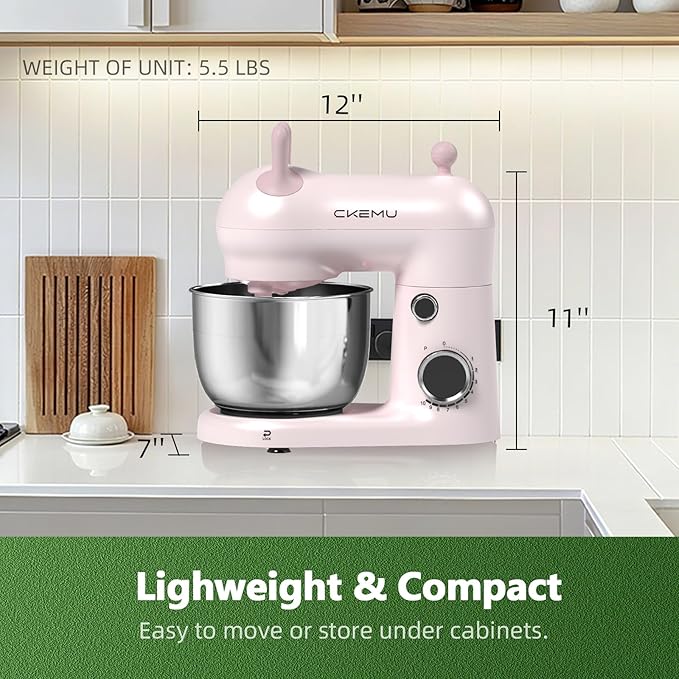 Stand Mixer, Compact & Space-Saving, Stainless Steel Bowl, Unique & Playful Design, Effcient 300W Motor, Dishwasher-Safe Attachments, SM-2549A (Pink)