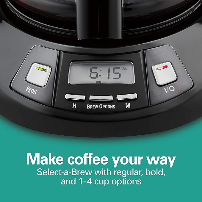 Hamilton Beach 12 Cup Programmable Drip Coffee Maker Machine, Regular & Bold Brew Options, Auto Pause and Pour, Glass Carafe, Black Stainless (46293J)