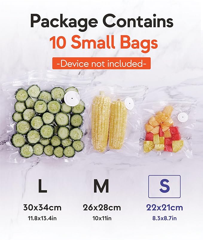 Reusable Vacuum Sealer Bags for Food – 10 Small Vacuum Bags (22x21cm/8.3x8.7in), BPA-Free, Leak-Proof, Odor-Resistant – Compatible with Vacuum Sealers