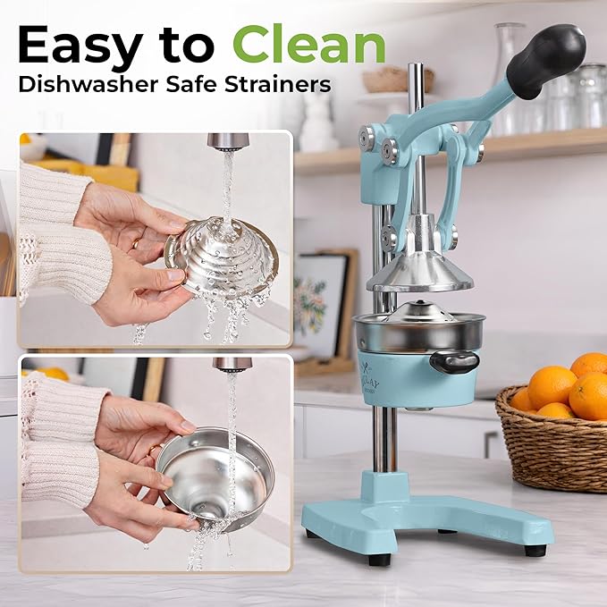 Zulay Kitchen Cast-Iron Orange Juice Squeezer - Heavy-Duty, Easy-to-Clean, Professional Citrus Juicer - Durable Stainless Steel Lemon Squeezer - Sturdy Manual Citrus Press & Orange Squeezer (Blue)