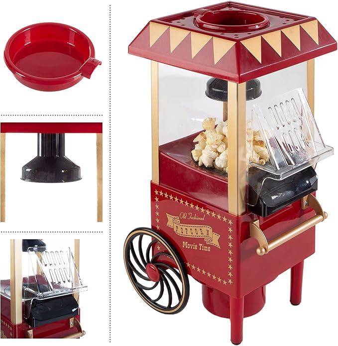 Air Popper Popcorn Maker - Hot Air Popcorn Popper - 6-Cup Vintage Style Oil Free Countertop Popping Machine with Measuring Cap - Movie Night Supplies by Great Northern Popcorn (Red)