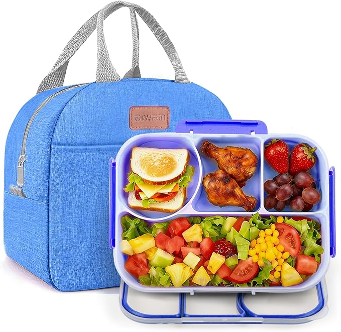 EASYFUN Bento Lunch Box Set Bento Box, 4-Compartment Lunch Containers,High Capacity Lunch Tote Bags for Work, Travel, Outdoor (Blue)