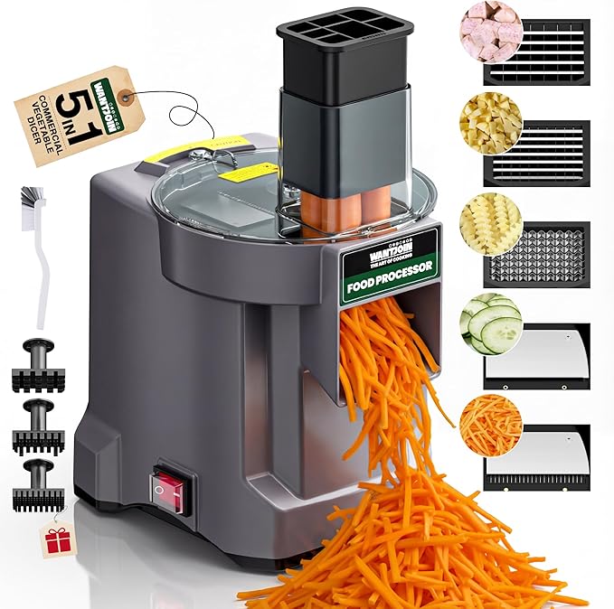 WantJoin 5-in-1 Electric Food Processor & Vegetable Chopper - Multifunctional Commercial Dicer with Stainless Steel Blades for Slicing (2.5mm), Dicing (8/12mm), Chopping (2.5mm), Shredding
