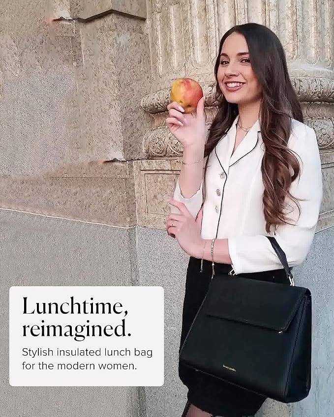 BEAUTYGOODIES X-Large Lunch Bag for Women, Work, Picnics and Parties, Insulated Cute Tote Purse Black,Stylish Bag for Women at Work, Office, Insulated Cooler for women, Ladies, Teachers, Nurses