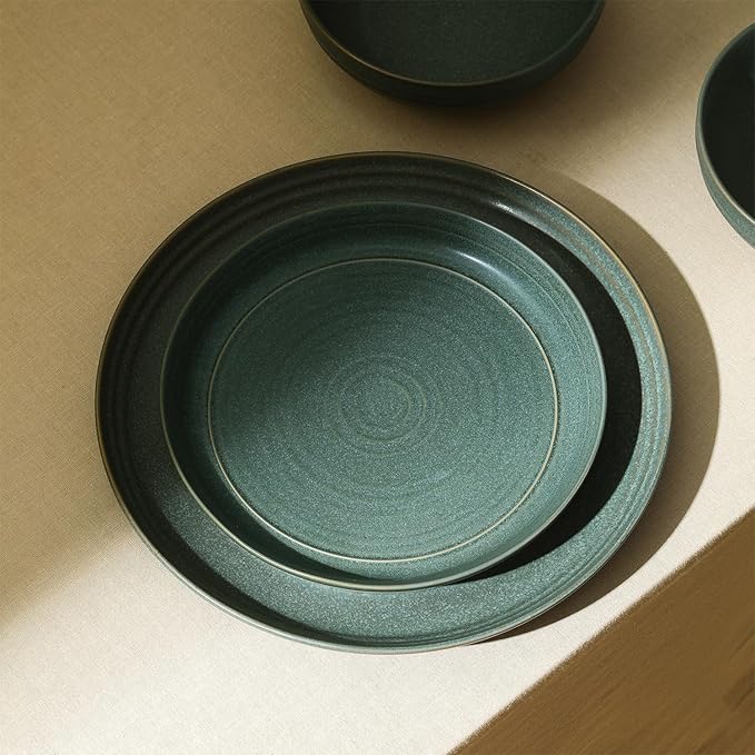 Stone Lain Elio 24-Piece Dinnerware Set Stoneware, Plates and Bowls Set, Dish Set for 8, Green