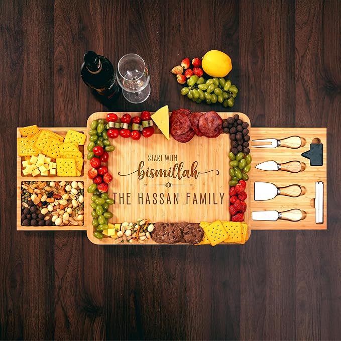 Personalized Start with Bismillah Charcuterie Boards, Ramadan Cheese Board Gift Set, Housewarming Charcuterie Boards - Islamic Gift, Ramadan Gifts, New Home Gifts for Muslim