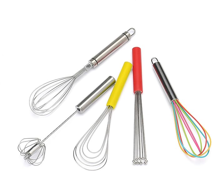 Flat Whisk Silicone Handle Non Slip 10" - 5 Wires Whisk with 10 Heads for Kitchen Cooking by Jell-Cell (Yellow)