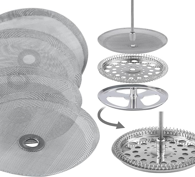 Sivaphe 12 oz French Press Replacement Filter, 1-2 Cup Coffee Maker Stainless Steel Filter, 6 Pieces Mesh Screen for 350ml Small French Coffee Press