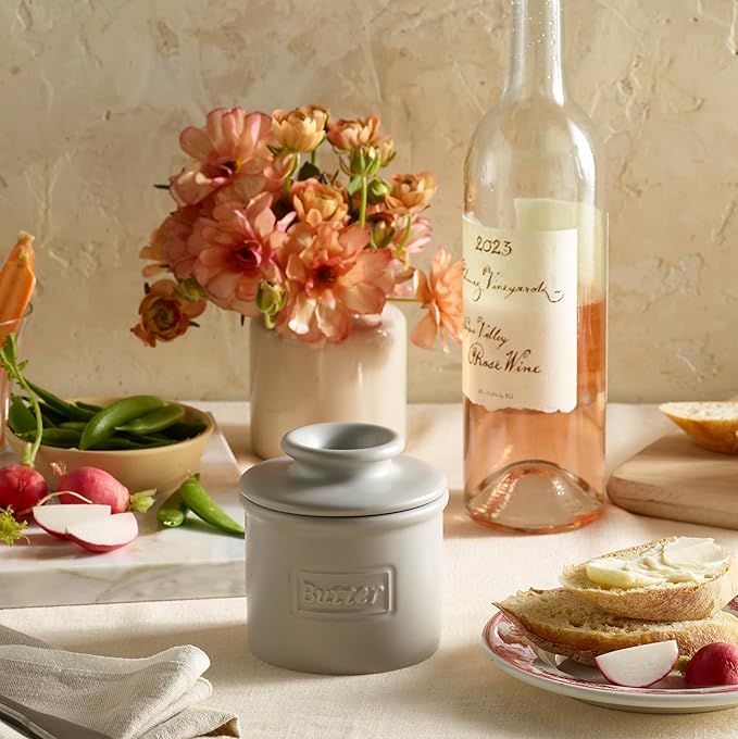 Butter Bell - The Original Butter Bell crock by L Tremain, a Countertop French Ceramic Butter Dish Keeper for Spreadable Butter, Café Matte Collection, Stone