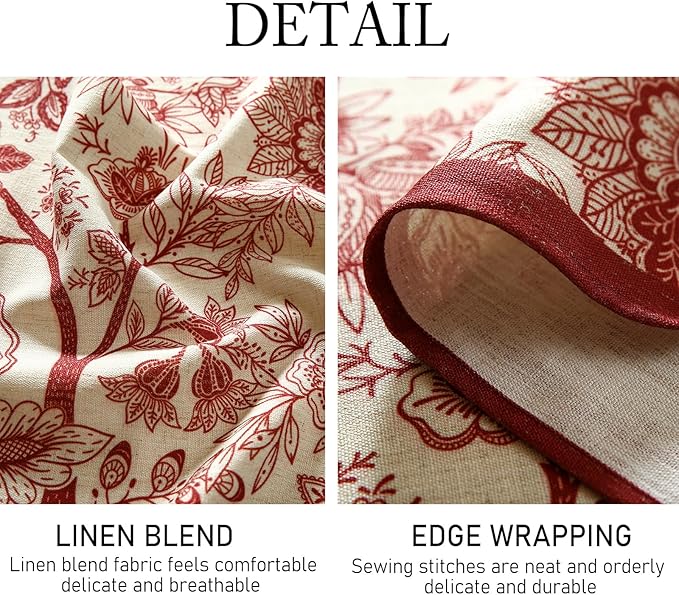 ISAENNE Designer French Linen Extra Long Rectangle Tablecloth,Red Floral Washable Indoor Table Cloth,Durable Home Decor Tablecloths for Dining Thanksgiving Kitchen Party,67"*118"-Ruyi A