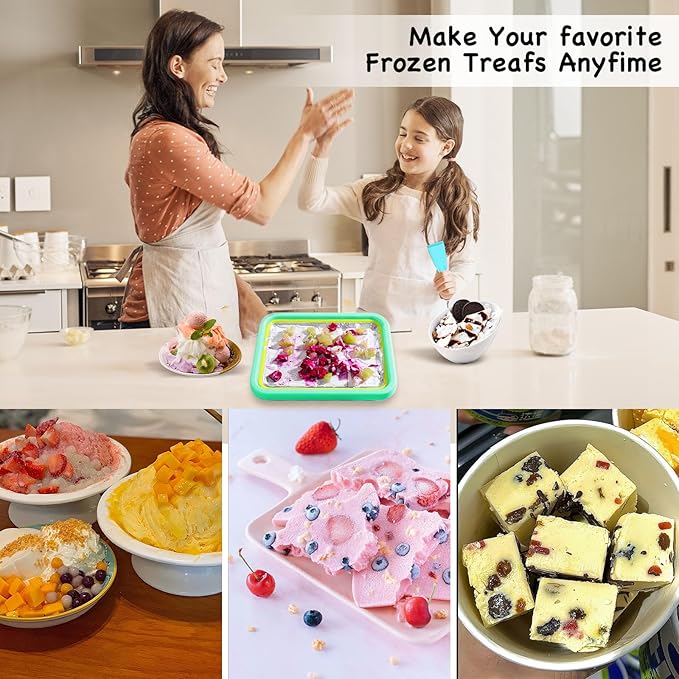 Mini Rolled Ice Cream Maker, Frozen Yogurt Rolls Tray, Instant Cold Plate Ice Cream Maker, Homemade DIY Smoothies, Ideal for Family Activities, Mint Green