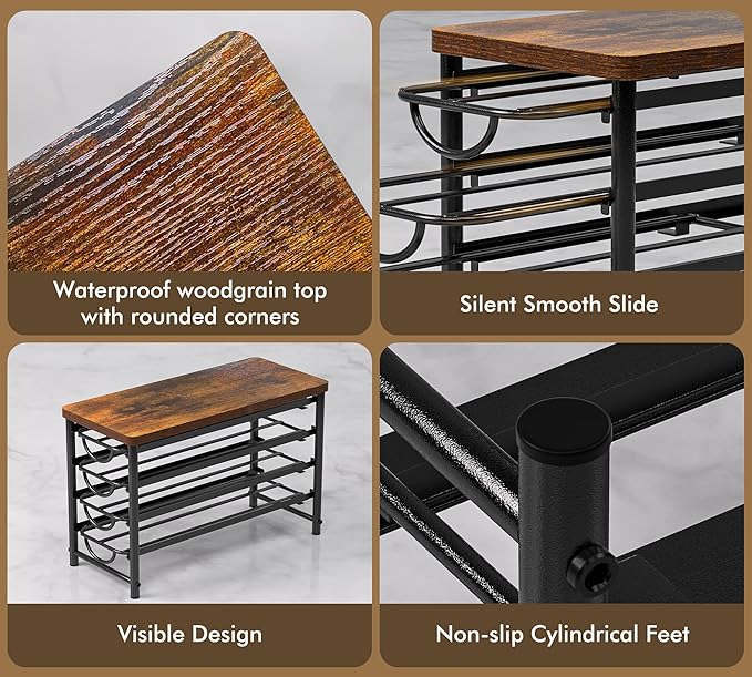 HFHOME Coffee Pod Holder with Wooden Top, Compatible with K-Cups, 4-Tier Coffee Capsule Storage Drawer, 56 Capacity Pods Organizer for Kitchen Counter, Home, Office, Black