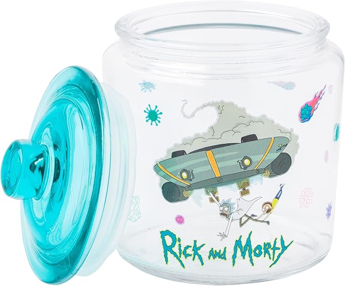 Silver Buffalo Rick and Morty Falling Out of Ship Glass Cookie Snack Candy Jar with Lid (Small)