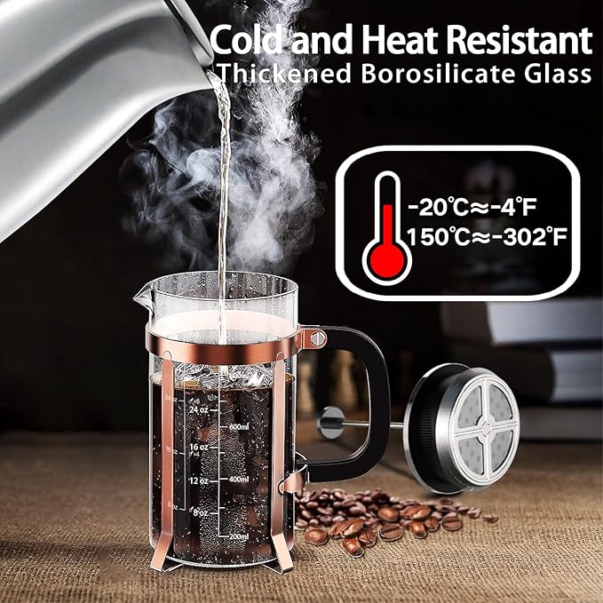 YMMIND Standard Universal Design 34 oz French Press Replacement Glass Beaker, Fits Most Brands French Press Coffee Makers (1Quart / 1000ml / 5-6 Cup) Coffee Press Borosilicate Glass Bottle