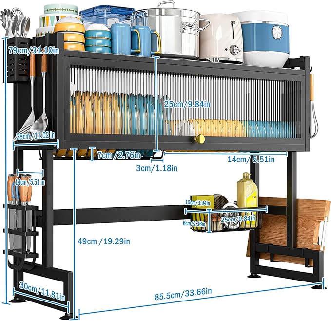 SNSLXH 𝐋𝐚𝐫𝐠𝐞 2-Tier Over The Sink Dish Drying Rack, 33.66"×31.1"×11.81", Large Sink Rack for Kitchen, Saving Kitchen Space, Cover Design Holds Dishes, Bowls, and Cutlery, Kitchen Sink Shelf