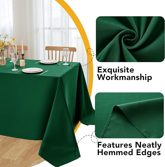 10-Pack Hunter Green Tablecloths for Rectangle Tables, 60 x 84 Inches, Stain-Resistant Polyester Fabric for 4 Foot Tables - Washable Table Covers for Weddings, Birthday Parties, Events
