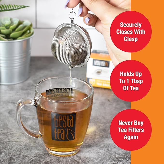 Tiesta Tea Small Stainless Steel Infuser Ball for Loose Leaf, Reusable Strainer with Extra Fine Mesh & Chain, Single Cup Steeper, Ideal for Hot & Iced Brewing, Holds 1 TBSP of Tea