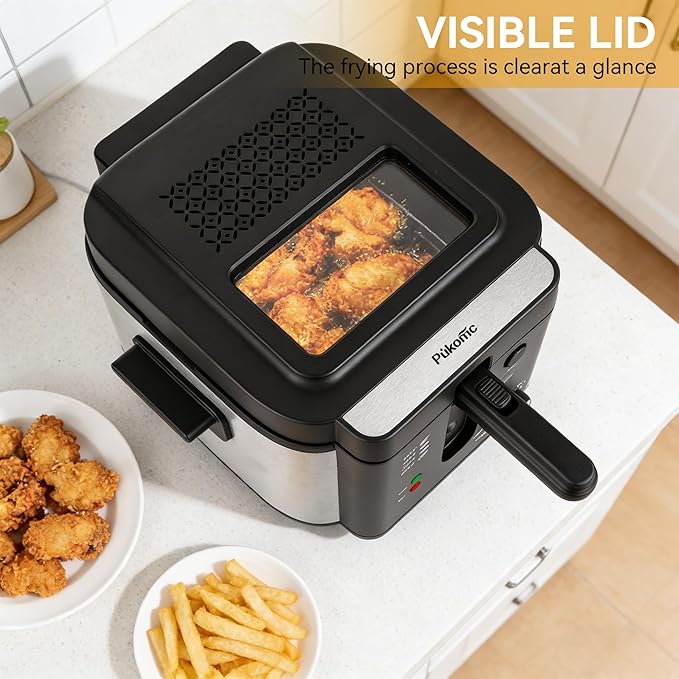 Pukomc Electric Deep Fryer with Basket,Adjustable Temperature Frying Pot for Home Use,Removable Lid and 2.5L Non-Stick Inner Pot & Easy to Clean