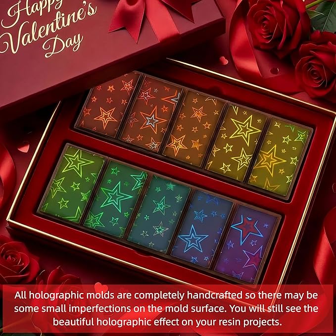 Ziliny Star Holographic Chocolate Bar Mold Silicone, Rainbow Light Effect Chocolate Bar Deep Thick Molds for DIY Candy Dessert Baking, Candy, Wax Melts, Cake Decoration (Rectangle)