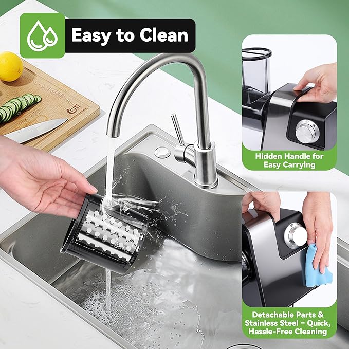 Electric Cheese Grater 7 in 1, Stainless Steel Salad Shooter, Food Slicer Shredder Chopper with Rotary Switch, 300W, for Block Cheese Vegetables Cucumber Carrots