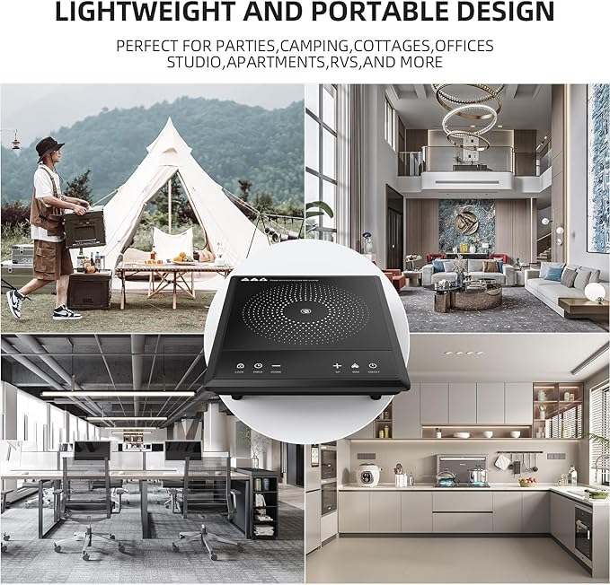 1700W Portable Induction Cooktop,Electric Induction Cooker and Burner,Countertop Hot Plate with 10-Level Adjustment,3-Hour Timer,Smart Touch Cooktop,and Safety Lock Feature,Black