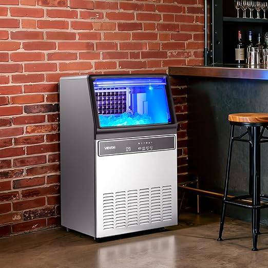 VEVOR Commercial Ice Maker Machine 120 lbs/24H, Under Counter Ice Maker with 33 lbs Storage Bin 45 Cubes in 8-10Mins, Stainless Steel &Freestanding Ice Machine with LED Display for Home Bar Cafe