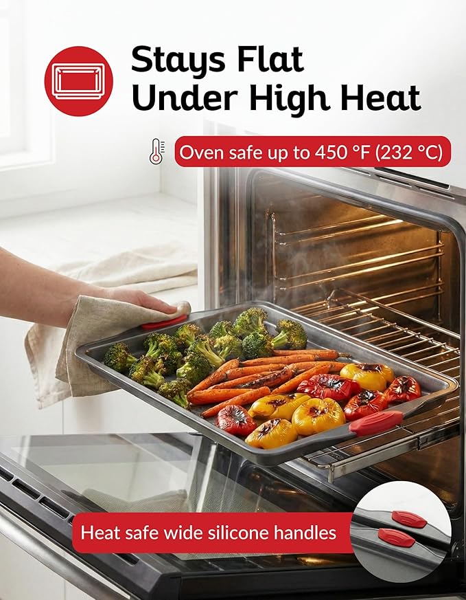 Premium Nonstick Baking Sheet Pans – Set of 3, Heavy-Gauge Carbon Steel, Warp, Dent, and Rust-Resistant – Gourmet Rimmed Half Cookie Sheet Trays, Non-Toxic for Exceptional Baking Performance