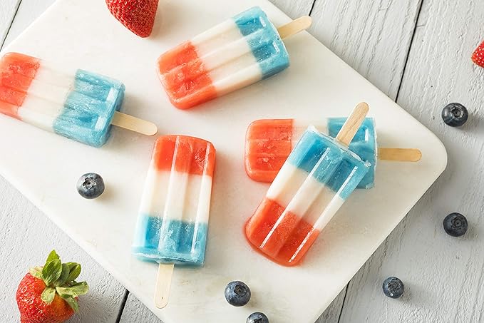 American Ice Pop Maker - Frozen Popsicle Mold Kit Moldes Para Paletas - 10 Large BPA Free Removable Plastic Molds + 50 Wood Sticks, Cleaning Brush, Healthy Kids Fruit & Cream Treats(Classic-10, Blue)