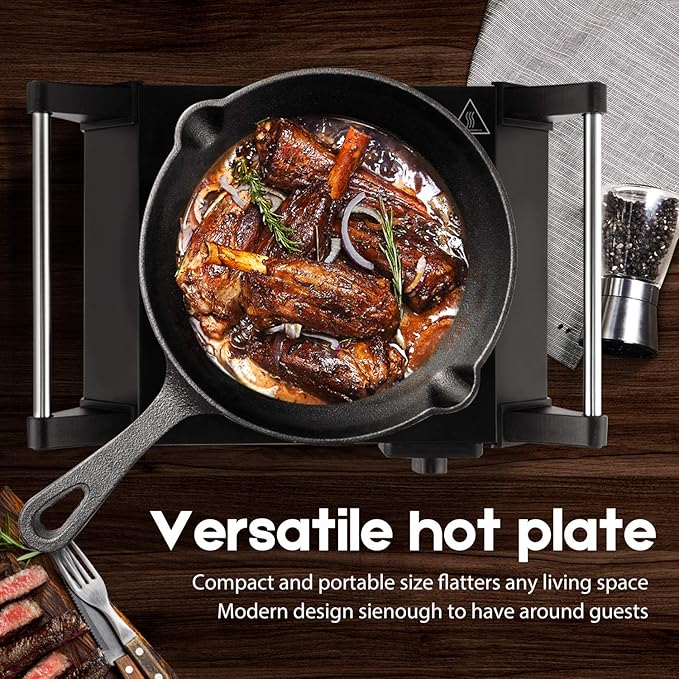 Techwood Hot Plate Portable Electric Stove 1500W Countertop Single Burner with Adjustable Temperature & Stay Cool Handles, 7.3” Cooktop for Dorm Office/Home/Camp, Compatible for All Cookwares