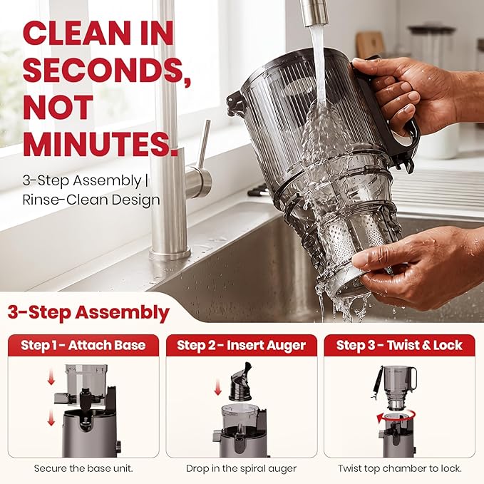 LAUDLIFE Cold Press Juicer Machine, 5.9" Wide Feed Chute Juice Extractor, 80 oz Large Hopper, Easy to Clean & High Juice Yield, BPA Free, Slow Masticating Juicer for Whole Fruits & Vegetables