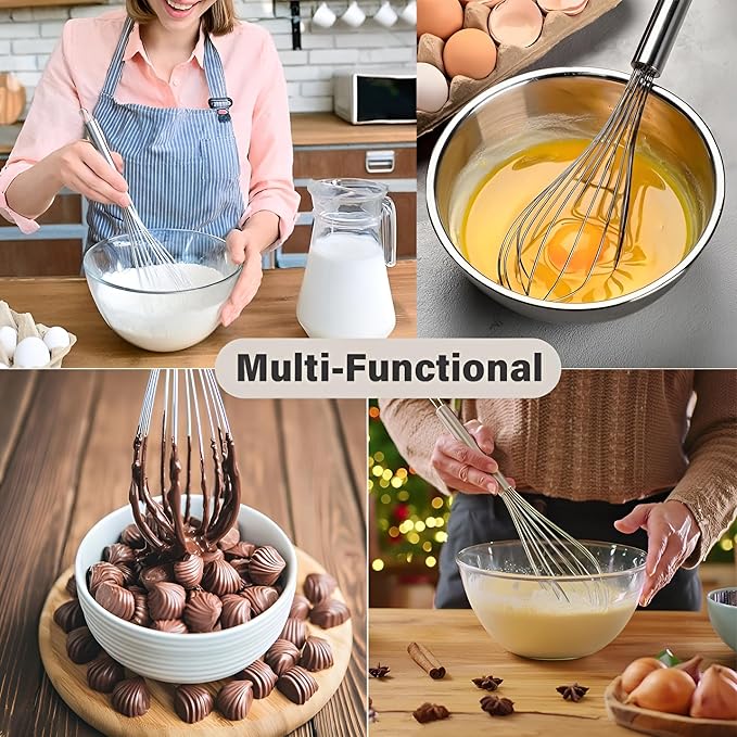 NZM 8 inch Stainless Steel Whisk, Professional Whisk for Kitchen, Balloon Wire Whisks for Cooking