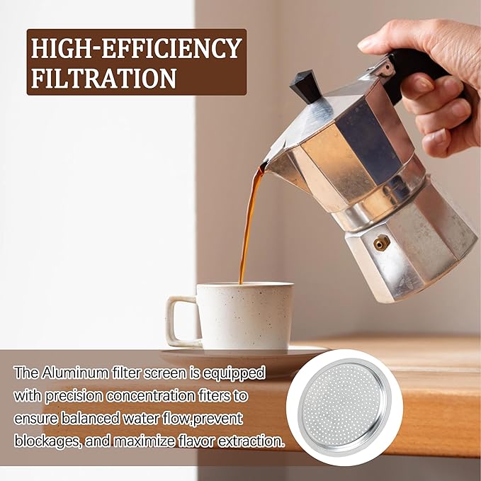 Silicone Sealing Ring Aluminum Replacement Filter 1 Cup For Stove Top Espresso Maker Replacement Filler Parts Set Includes 1 Filter and 3 Upgraded Silicone Fings