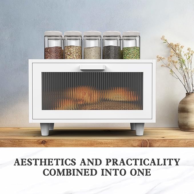 LOHASOK Bread Box for Kitchen Countertop Farmhouse Bread Holder Bread Storage Wooden Bread Container White