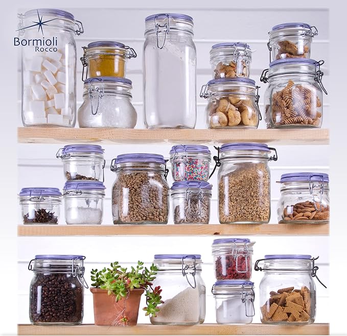 Bormioli Rocco Fido Collection, 2 Pack, 67.75 Oz. Food Storage Glass Jars, Airtight Rubber Seal & Glass Lid, With Stainless Wire Clamp,Made In Italy.