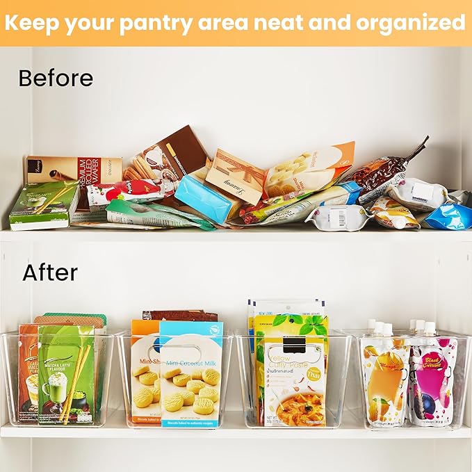 YIHONG Clear Plastic Storage Organizer Bins, 4 Pack Pantry Food Storage Bins with Handle for Kitchen,Refrigerator, Freezer,Cabinet Organization and Storage