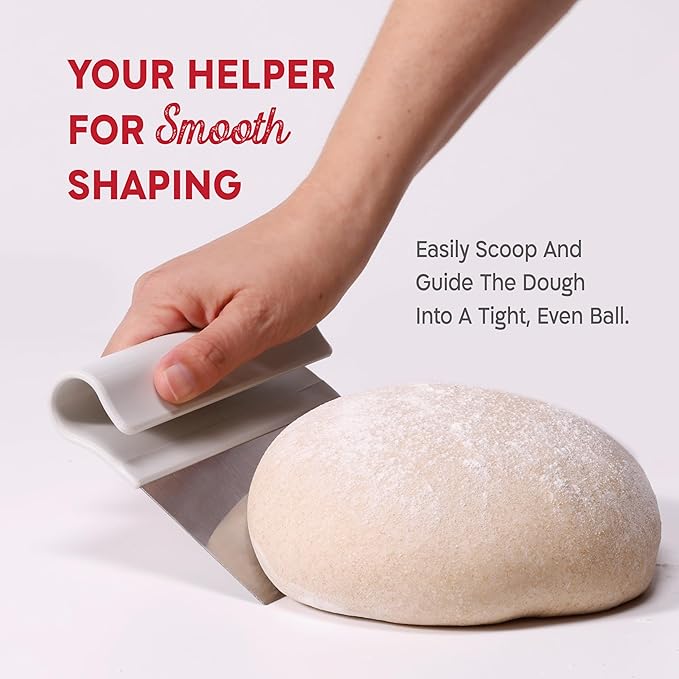 KneadAce Dough Scraper & Baker’s Brush Set. Stainless Steel Bench Scraper & Flour Cleaning Brush. Kitchen Tool for Pastry, Sourdough and Baking Prep Bread Dough Cutter, Gift For Bakers (White/Red)