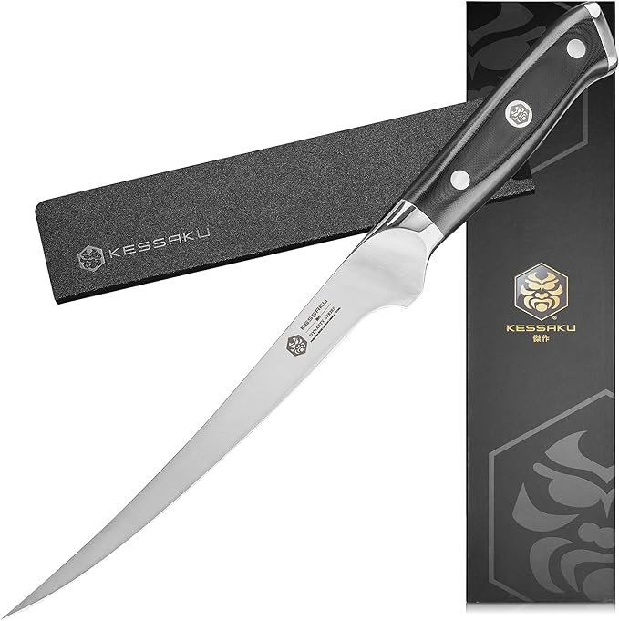 KESSAKU Fillet Knife - 7 inch - Dynasty Series - Flexible - Razor Sharp - Forged ThyssenKrupp German High Carbon Stainless Steel - Boning, Trimming, Skinning - G10 Garolite Handle with Blade Guard