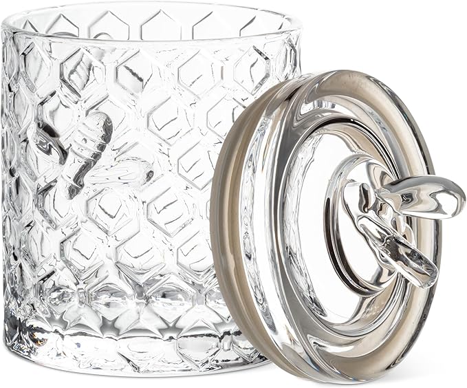 Abbott Collection Honeycomb Jar with Bee on Sealed Lid - Glass/Silicone, Clear (7.5" H)