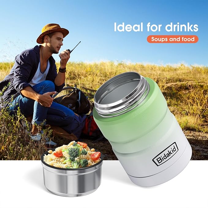 Insulated Food Jar Set – 25.4oz & 17oz Stainless Steel Containers with Folding Spoon and Carrying Bags – Leak-Proof, Keeps Food Hot or Cold for up to 12 Hours – Ideal for Work, School, Travel
