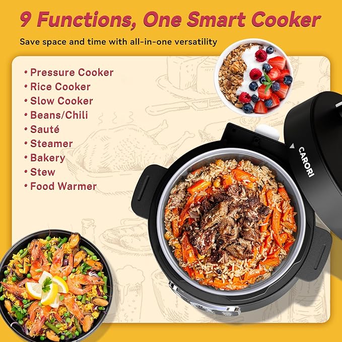 Electric Pressure Cooker 6 Qt, 9 Functions Programmable Instant Pot with IMD Touchscreen, Rice Cook, Slow Cook, Steam, Sauté, Warm, 16+ Safety Features, 1000W Black