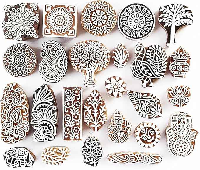 Royal Kraft Assorted Wooden Block Printing Stamps (Set of 25) Bulk01_25C