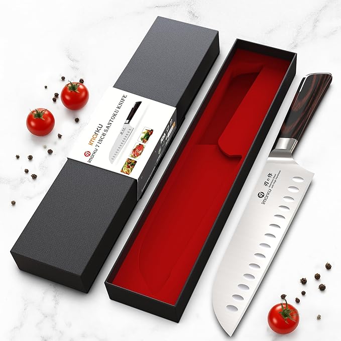 imarku Japanese Santoku Knife 7 Inch, Ultra Sharp Chef Knife, Professional Grade Powder High Carbon Steel Forged Kitchen Knife, PakkaWood Ergonomic Handle, Gifts for Women and Men