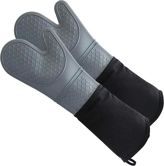 Estrend Extra Long Silicone Oven Mitts Heat Resistant Commercial Grade Professional Oven Gloves for Kitchen, BBQ, Baking, Cooking, Grilling, 19.7 Inch